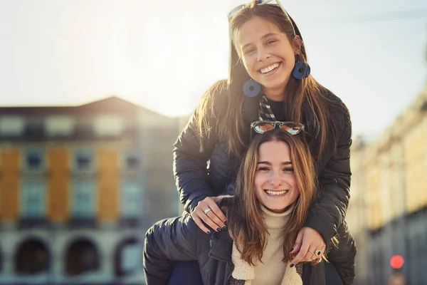 She Always Lift Cropped Portrait Two Attractive Young Women Spending — Foto Stock