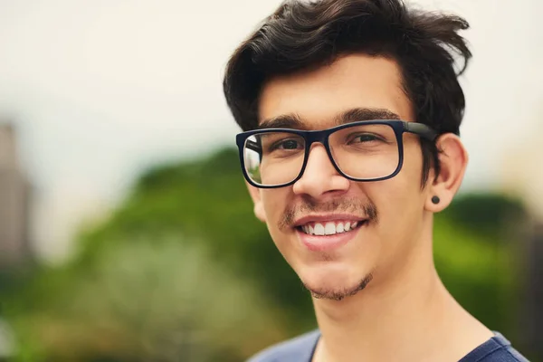 Happy Out Portrait Handsome Teenage Boy Outdoors — Photo