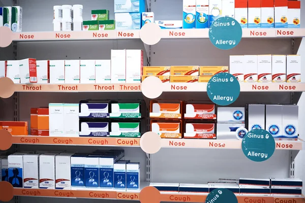 Weve Got Broad Range Offer Shelves Stocked Various Medicinal Products — 스톡 사진