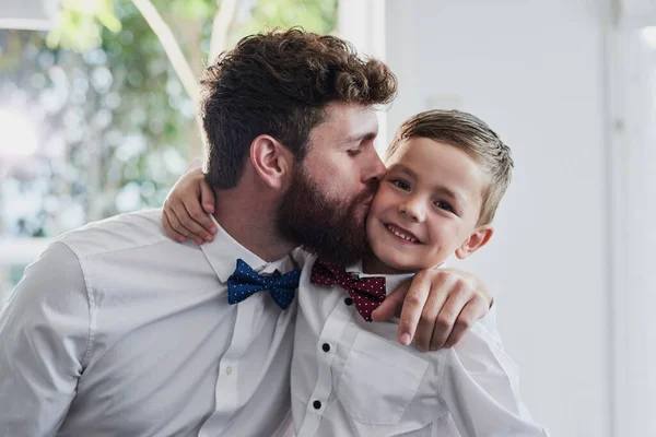 Precious Boy Portrait Adorable Little Boy His Father Dressed Matching — Stock Photo, Image