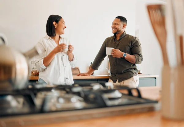Loving Couple Drinking Coffee Talking Bonding Having Fun While Spending — Fotografia de Stock