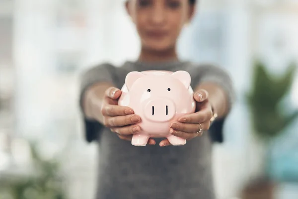 Piggybank Finance Money Hands Woman Mindset Future Saving Investment Wealth — Fotografia de Stock