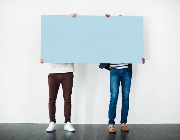Excuse Have You Seen Studio Shot Two Men Covering Themselves — Stockfoto