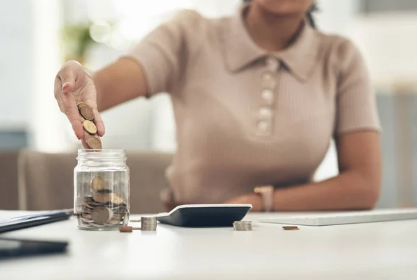 Finance Planning Saving Jar Investment Micro Loan Closeup Accountant Businesswoman —  Fotos de Stock