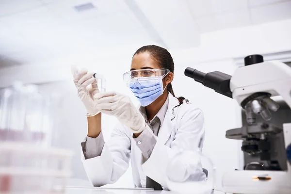 Shes Got Some New Theories Test Young Scientist Working Lab — Stockfoto