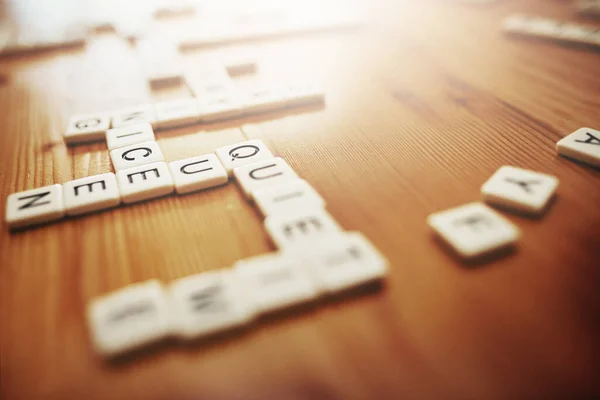 Scrabble Board Games Fun Pieces Table Making Words Text Language — Stockfoto