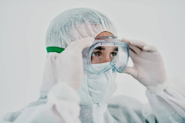 Healthcare Worker Wearing Protective Hazmat Suit Covid Virus Outbreak Medical — Photo