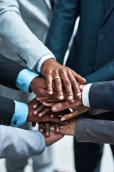 Teamwork Gives Strength Succeed Closeup Shot Group Businesspeople Joining Hands — Stock Photo, Image