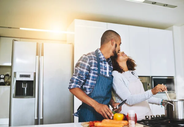Food Laughter What Enjoy Young Couple Cooking Together Home — 스톡 사진