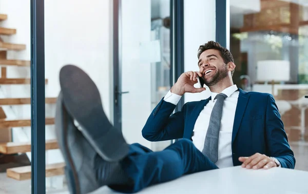 Making Millions One Phone Call Handsome Young Businessman Relaxing His — 图库照片