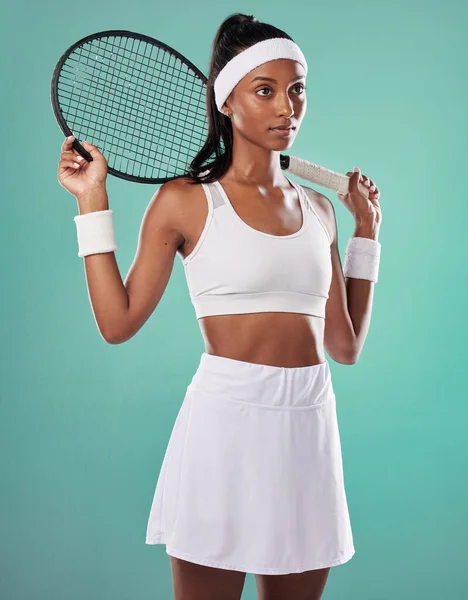 Trendy Tennis Player Fit Athlete Active Woman Ready Play Racket — Photo