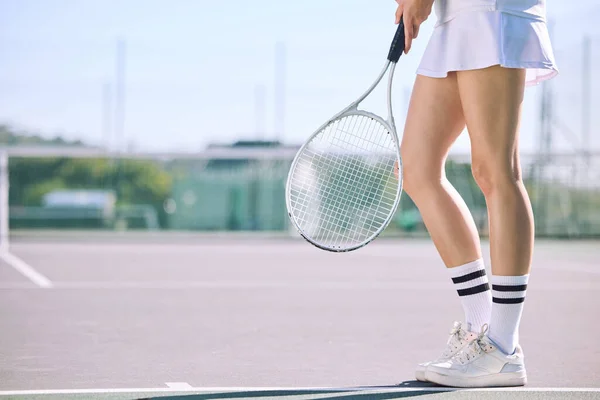 Legs Female Tennis Player Practicing Training Match Outdoors Court Sunny — Photo