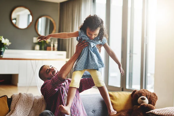 Its Playtime Father Daughter Affectionate Young Father Lifting His Daughter — Stock fotografie