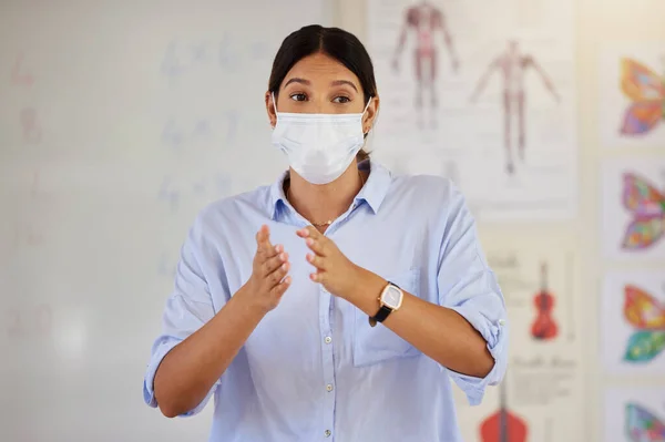 Pandemic Mask Doctor Talking School Career Presentation Parent Teacher Meeting — Fotografia de Stock