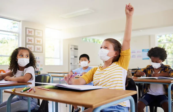 Learning Education Classroom Covid Pandemic Students Wearing Face Mask Protection — Photo