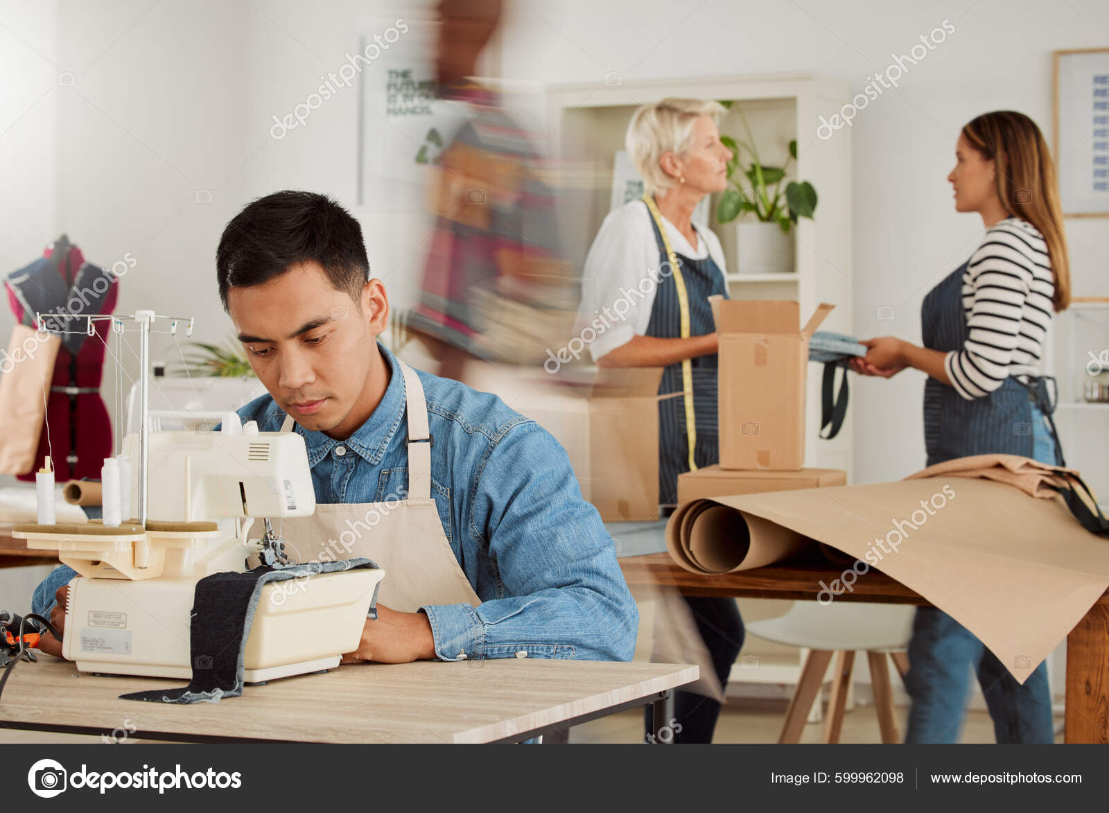 Man Working Fashion Design Shop Making Unique Clothing Doing