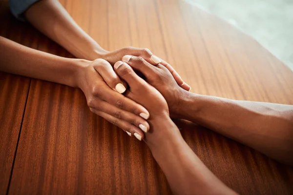 Keep Holding High Angle Shot Two Unrecognizable Peoples Hands Holding — Foto Stock