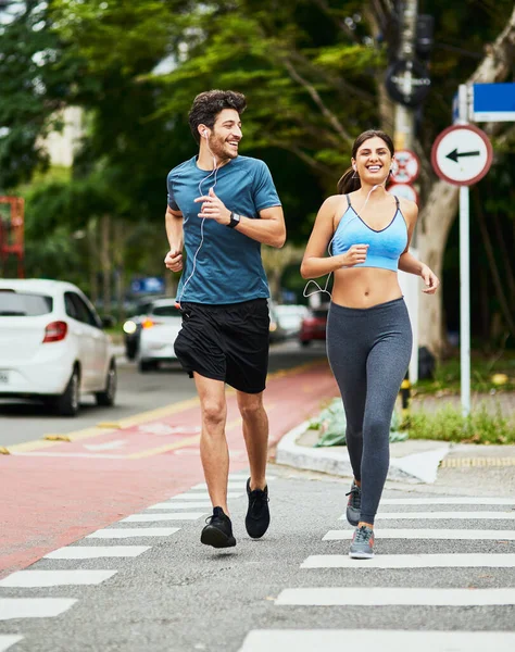 Its Much Better Have Fitness Partner Sporty Young Couple Exercising — Foto de Stock