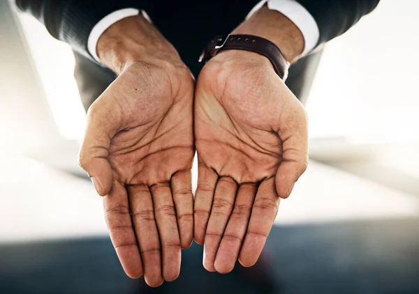 Help Please Businessman Standing His Hands Opened —  Fotos de Stock