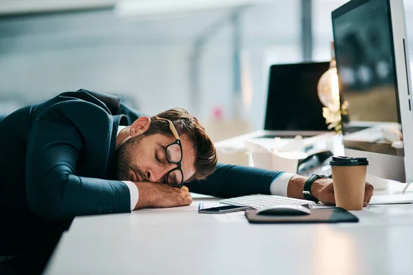 Busy Day Has Knocked Him Out Tired Young Businessman Sleeping — Foto Stock