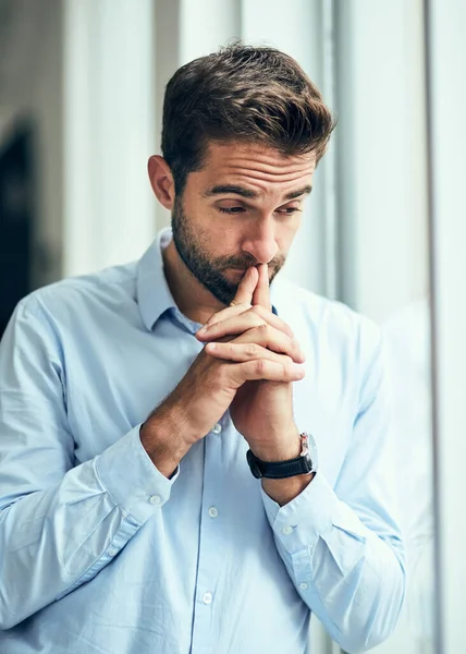 Making Right Decision Handsome Young Businessman Looking Worried Office — 图库照片