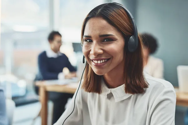 Customer Service Support Call Center Agent Helping Assisting Call Using — Zdjęcie stockowe