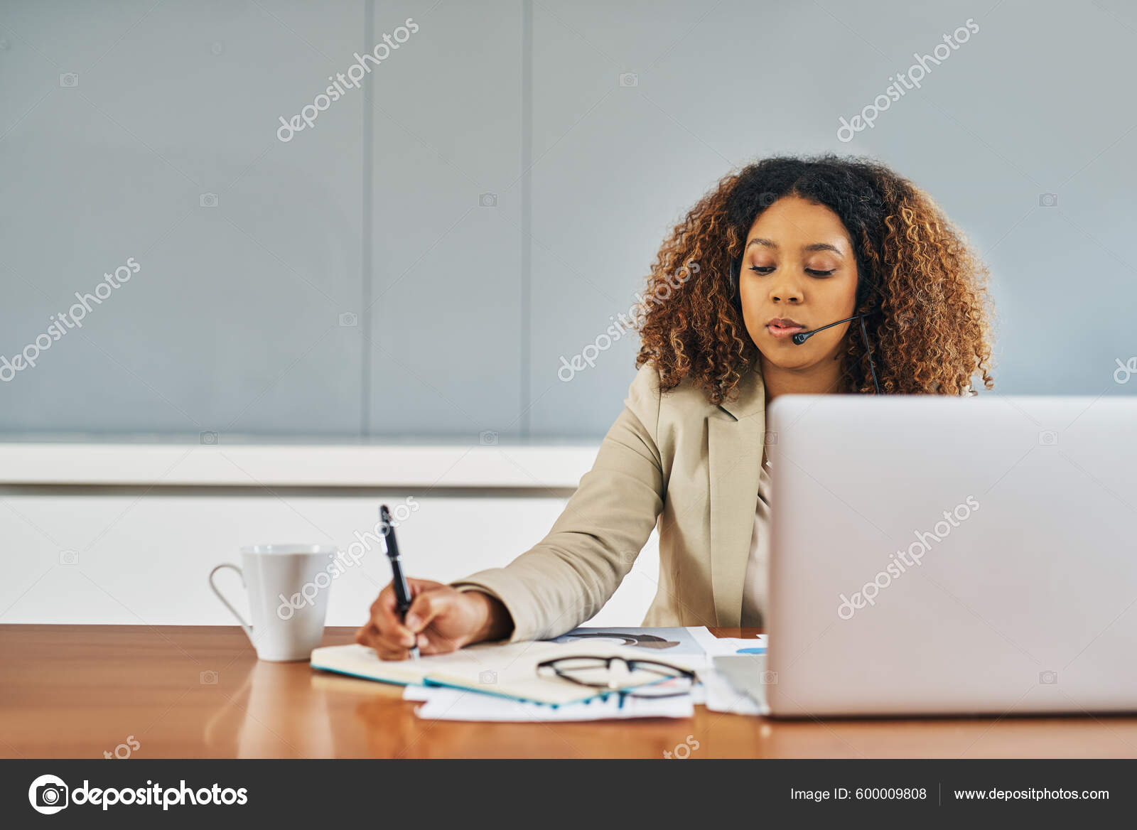 Contacting Clients Her Home Office Young Attractive Businesswoman