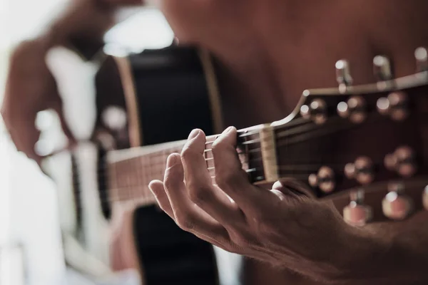 Music Soothes Soul Unrecognizable Man Playing Guitar Home — Fotografia de Stock