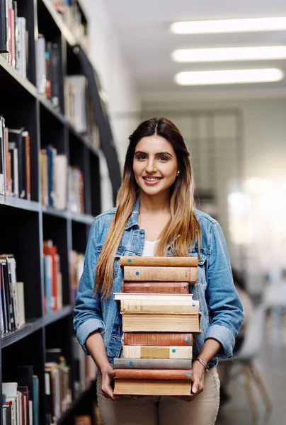 All Books Ill Need Academic Year Portrait Happy Young Woman — Foto Stock