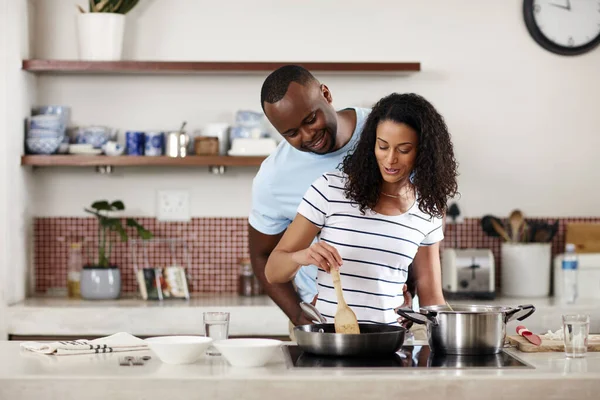 Wife One Amazing Cook Young Married Couple Cooking Together Kitchen — Stock Photo, Image