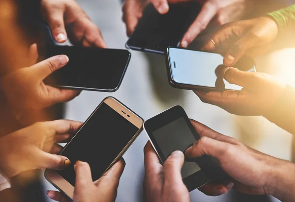 Always Always Connected Group People Using Phones Together — Stockfoto