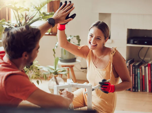 Couple Doing High Five Well Done Good Job Gesture While — Foto Stock