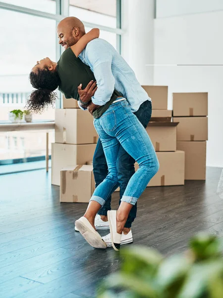 All Our Dreams Finally Coming True Young Couple Celebrating Move — Stockfoto