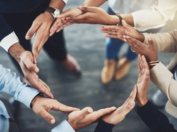 Our Strength Connected Forms Circle Closeup Group Unrecognizable Businesspeople Holding — Foto de Stock