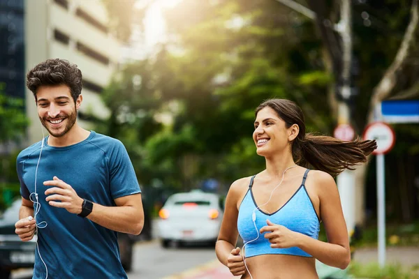 Run Your Whole Heart Sporty Young Couple Exercising Together Outdoors — ストック写真