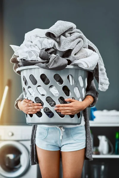 Much Ready Unrecognizable Woman Doing Her Laundry Home — Stock Photo, Image
