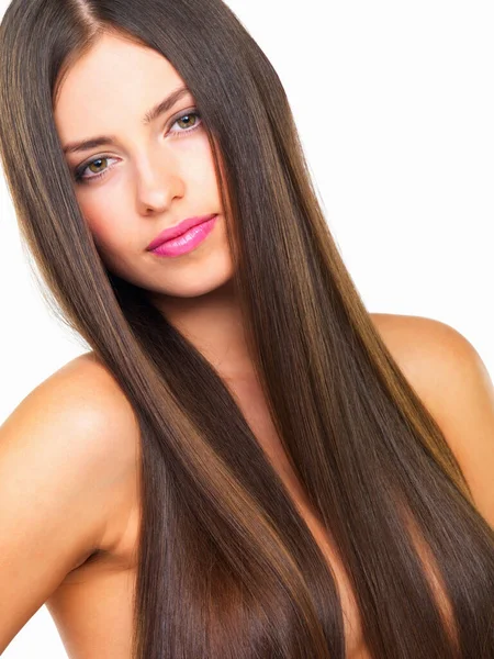 Fabulously Frizz Free Studio Portrait Beautiful Young Woman Posing White — Zdjęcie stockowe