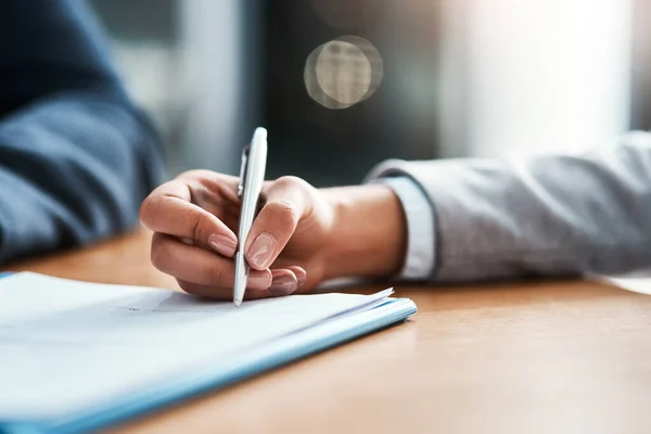 Marking Each Sheet Signature Closeup Shot Two Unrecognizable Businesspeople Going — Foto de Stock