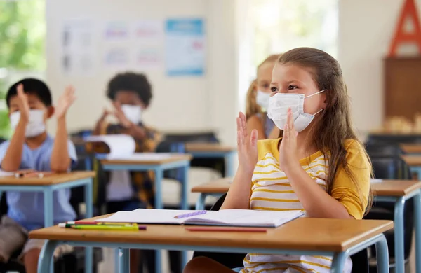 Safety Compliance Education Classroom School Students Wearing Masks Corona Pandemic — Photo