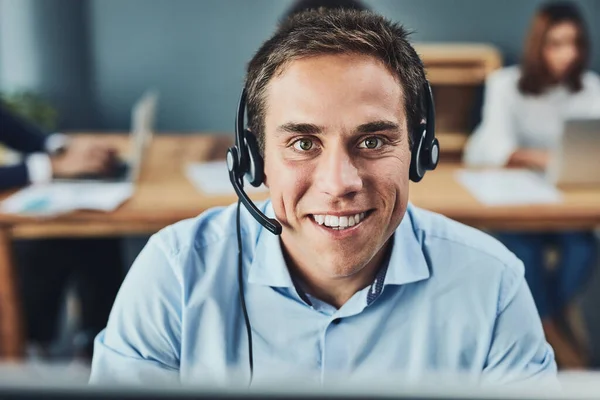 Customers Come First Portrait Young Call Centre Agent Working Office — Stockfoto
