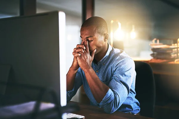 Adulting Hard Young Businessman Experiencing Stress Late Night Work — Fotografia de Stock