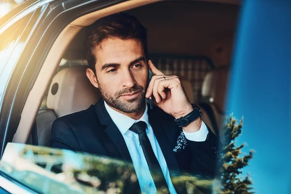 Calling Office Know Whats Happening Handsome Young Corporate Businessman Call — Fotografia de Stock