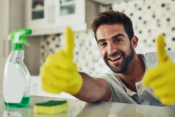 Housework Just Women Handsome Young Man Cleaning His Home — Stock Photo, Image