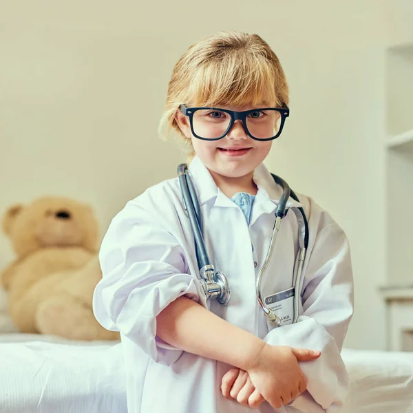 Big Want Doctor Portrait Adorable Little Girl Dressed Doctor — Zdjęcie stockowe