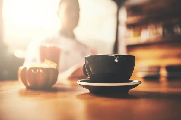 Start Your Day Cup Perfection Cup Freshly Brewed Coffee Wooden — Photo