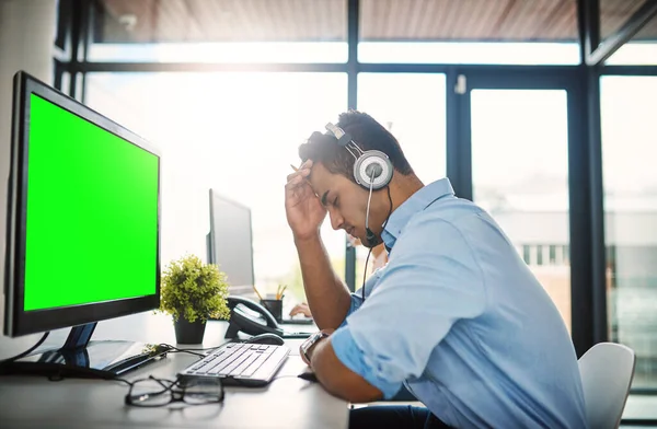 Cant Anymore Handsome Young Man Looking Stressed While Working Call — Stock Photo, Image