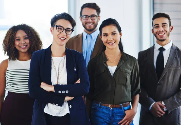 Business Excellence Our Forte Portrait Diverse Team Professionals Standing Together — Fotografia de Stock