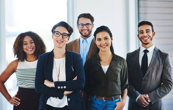 Limitations Our Team Success Portrait Diverse Team Professionals Standing Together — Fotografia de Stock