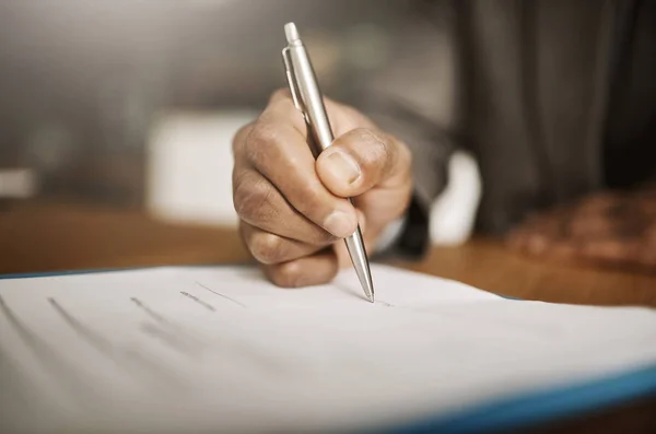 First Step Unrecognizable Businessperson Signing Papers Office Day — Fotografia de Stock