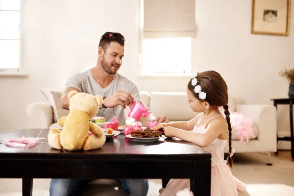 Dads Having Tea Princess Father His Little Daughter Having Tea — Fotografia de Stock